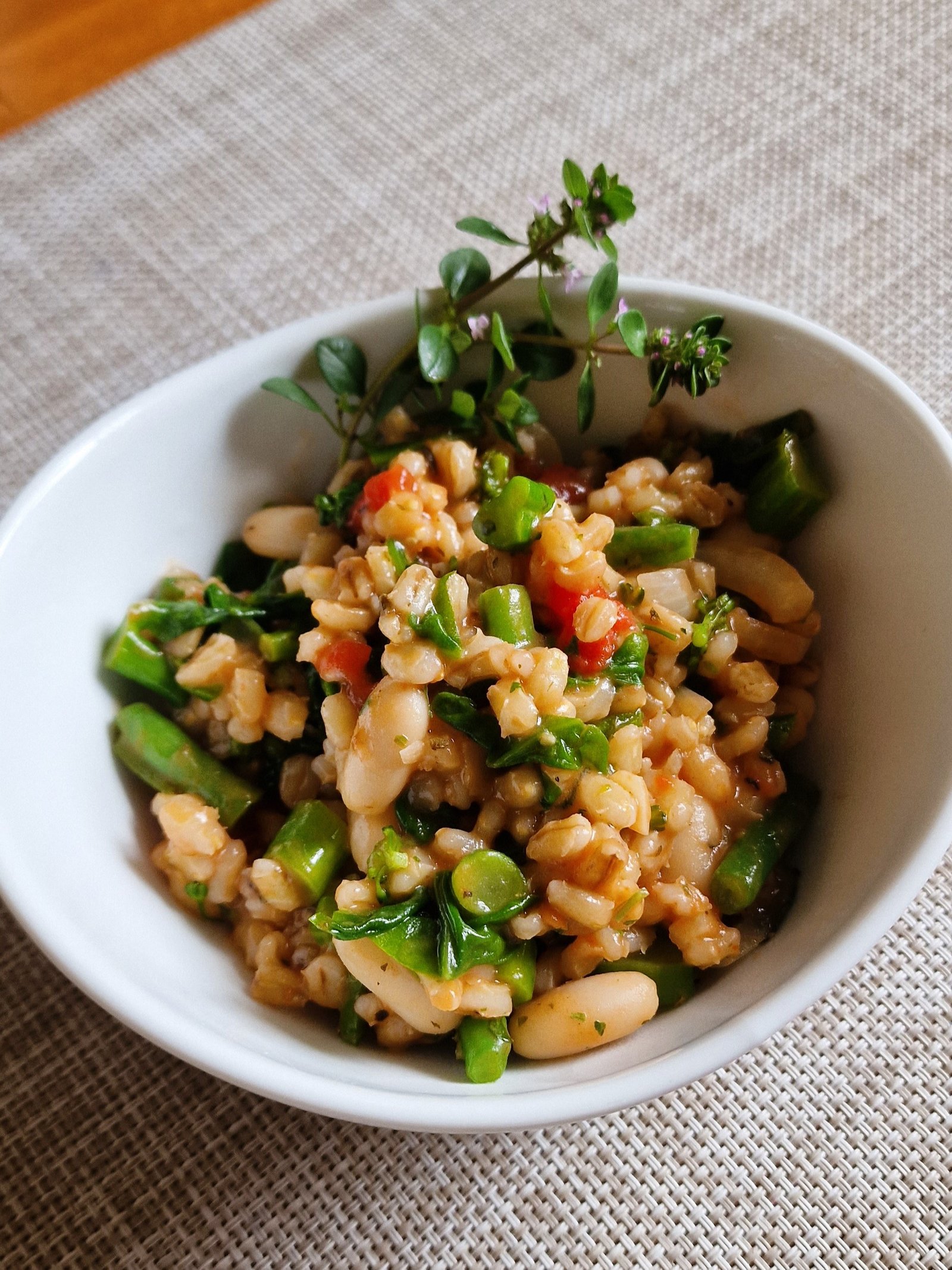 Pearled barley with beans and greens