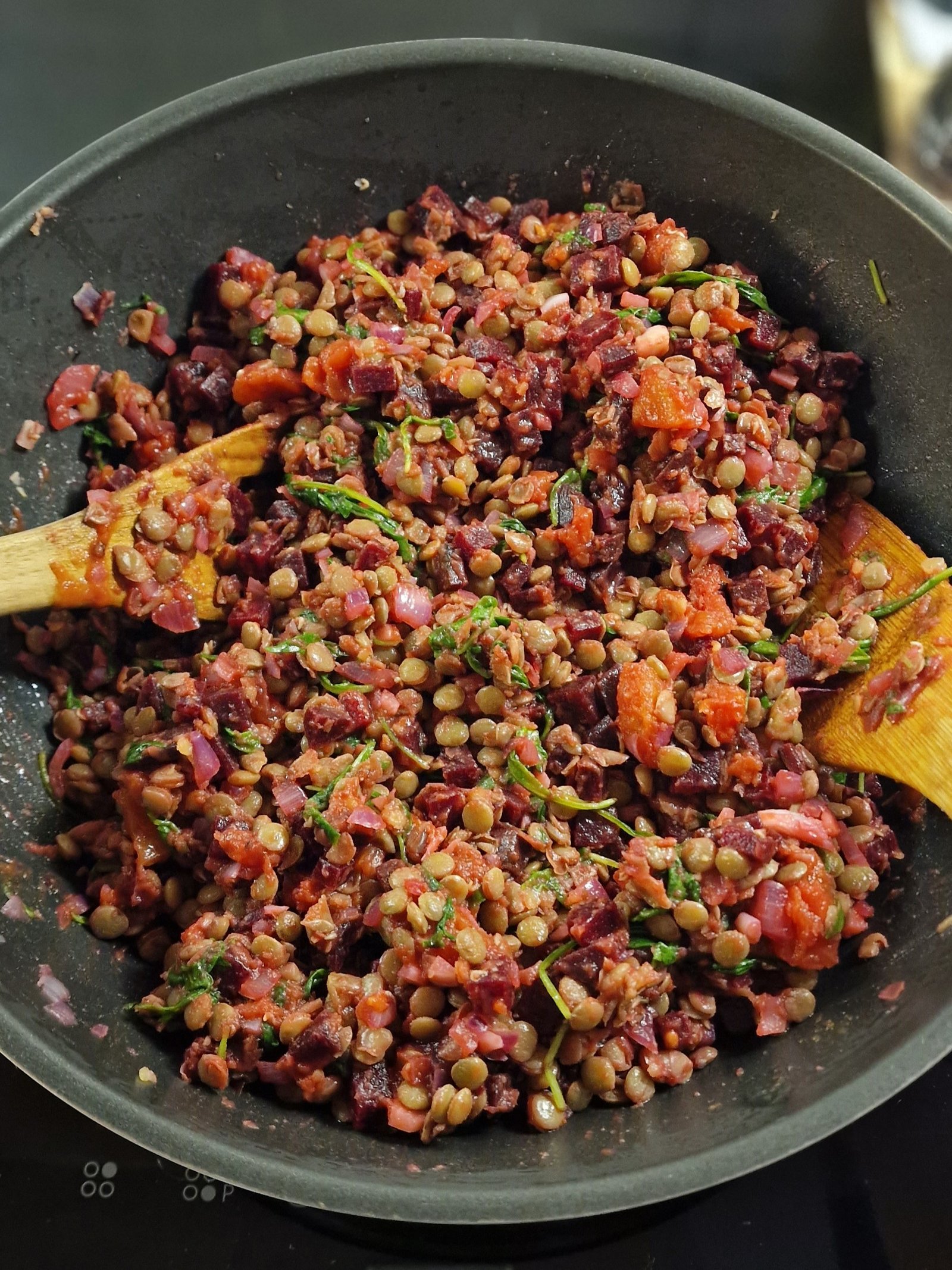 Warm green lentil and beetroot salad