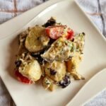 Potato aubergine and goats cheese salad